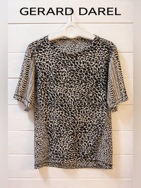 GERARD DAREL Black & White Animal Print Silk Top Size M